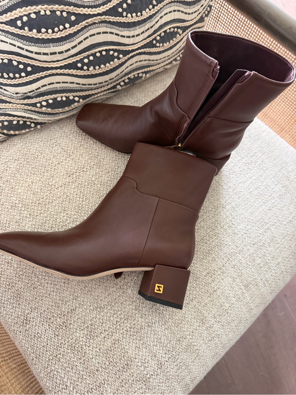Franco Sarto Chocolate Brown Leather Ankle Booties with Block Heel